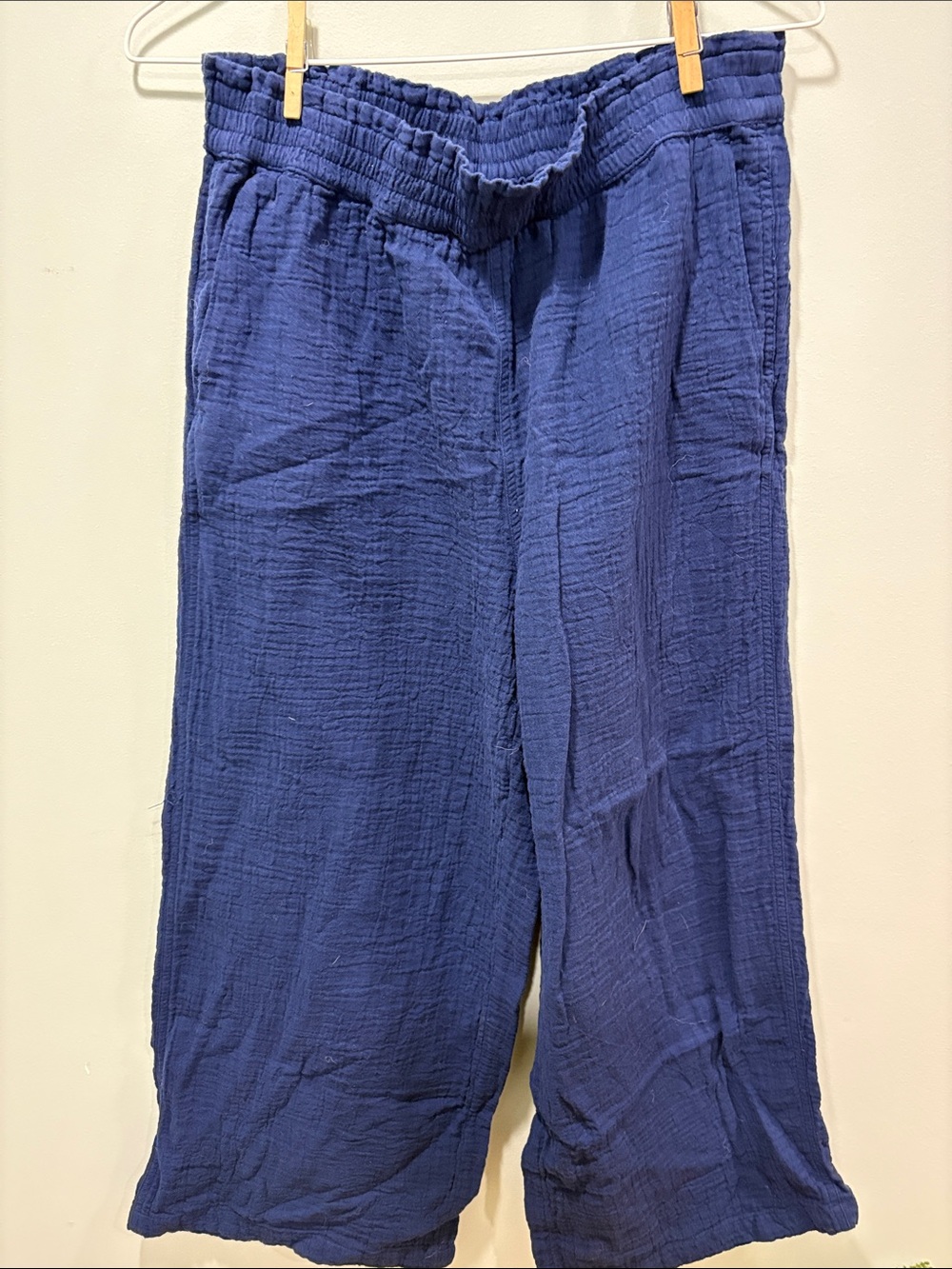 Blue Gauze Wide-Leg Pull-On high rise extra small Pants